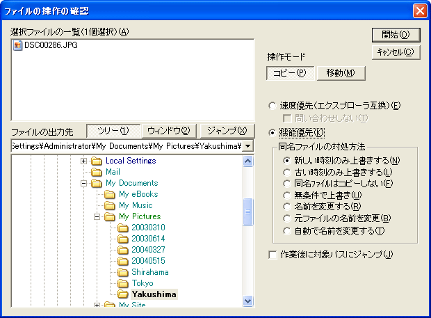 ファイル操作の処理方法には、多彩なオプションが用意されている